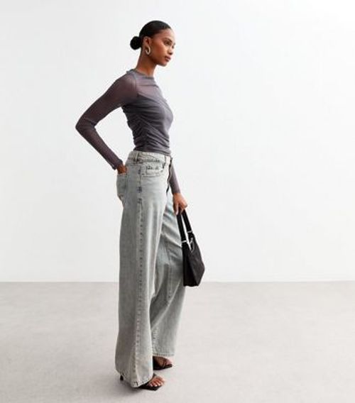 Dark Grey Ruched Mesh Long...