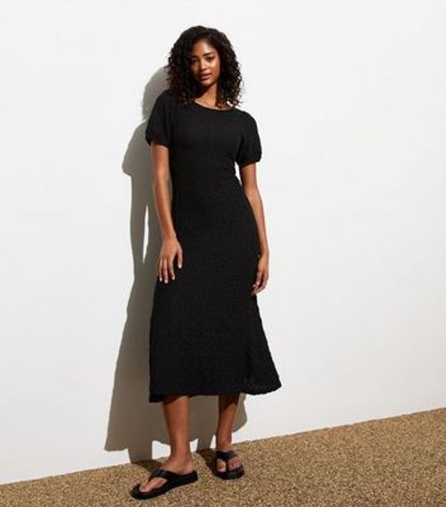 Black Textured Low Back Midi...