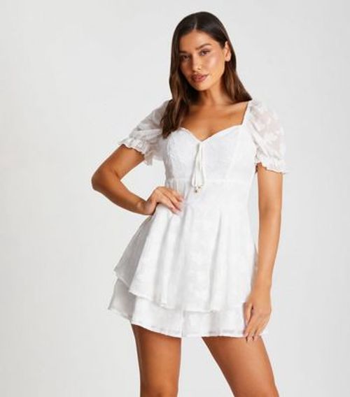 QUIZ White Jacquard Frill...