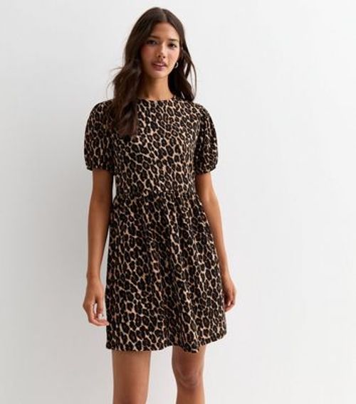 Brown Crinkle Animal Print Bow Back Mini Dress New Look