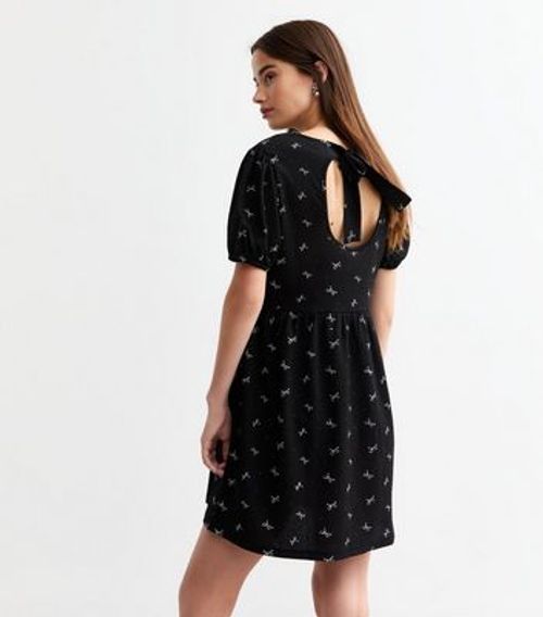 Black Bow Print Crinkled Open...