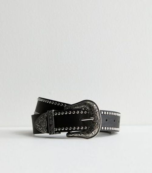 Black Leather-Look Stud...