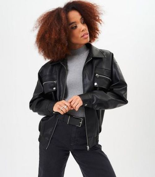 Gini London Black Leather Look Jacket New Look