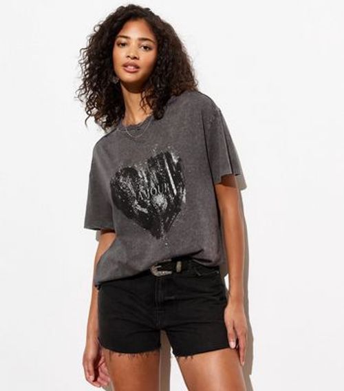 Grey Amour Print Acid Wash...