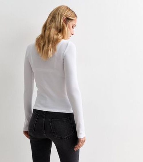 White Long Sleeve Scoop Neck...