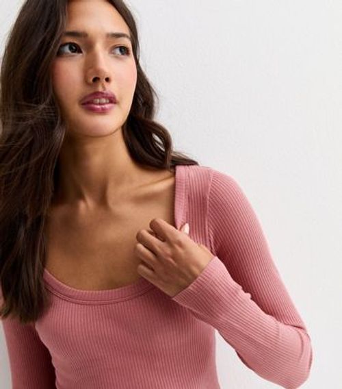 Pink Long Sleeve Scoop Neck...