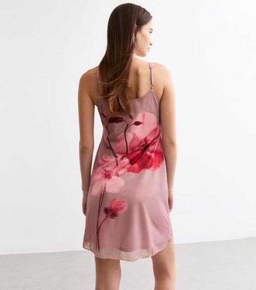 Pink Rose Print Mesh Strappy Mini Dress New Look