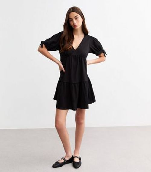 Tall Black Crinkled V-Neck...