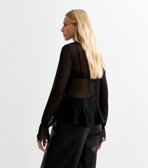 Black Chiffon Tie Neck Peplum...