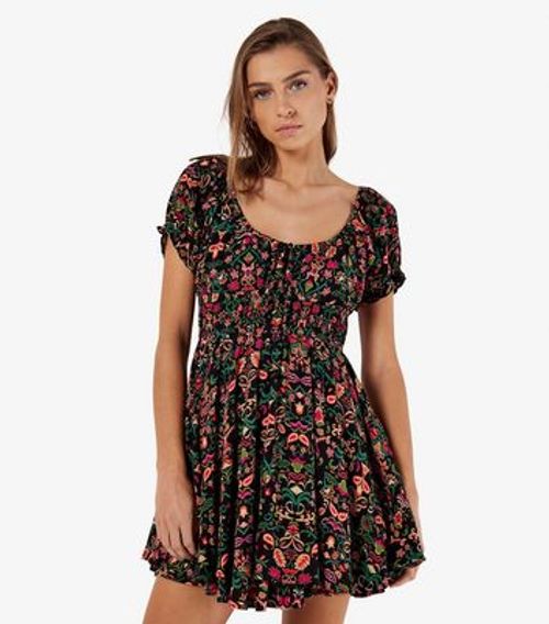 Apricot Black Abstract Print Milkmaid Mini Dress New Look