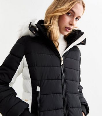 Blue vanilla black reversible faux fur puffer jacket sale