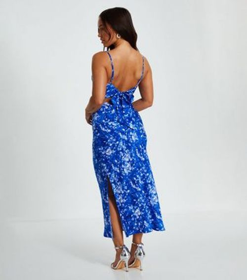QUIZ Petite Bright Blue Floral Print Midi Dress New Look