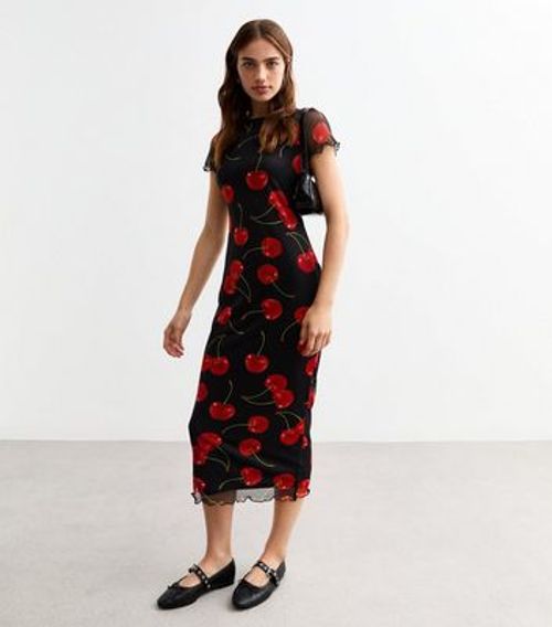 Black Cherry Print Mesh Midi...