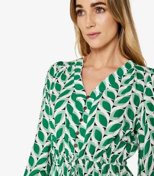 Apricot Green Geo Leaf Print...