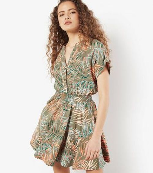 Apricot Olive Leaf Print Mini Smock Dress New Look