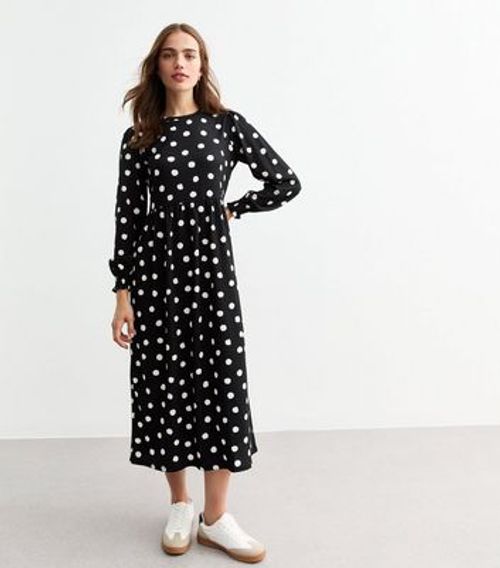 Black Spotted Midi Smock Dress New Look