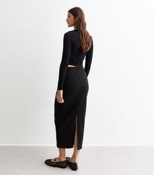 Black Back Split Midi Skirt...