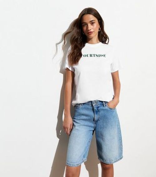 White Courtside Print Oversized Cotton T-Shirt New Look