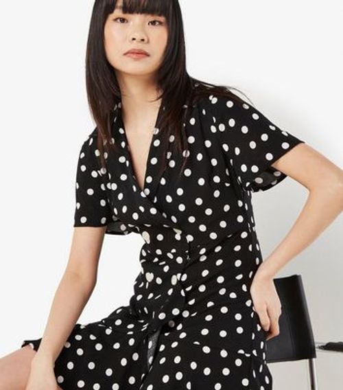 Apricot Black Spot Print Double Breasted Mini Dress New Look