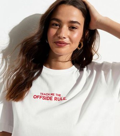 White Teach Me The Offside Rule Print Oversized Cotton T-Shirt New Look