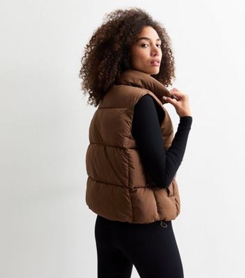 Brown Crop Puffer Gilet New...