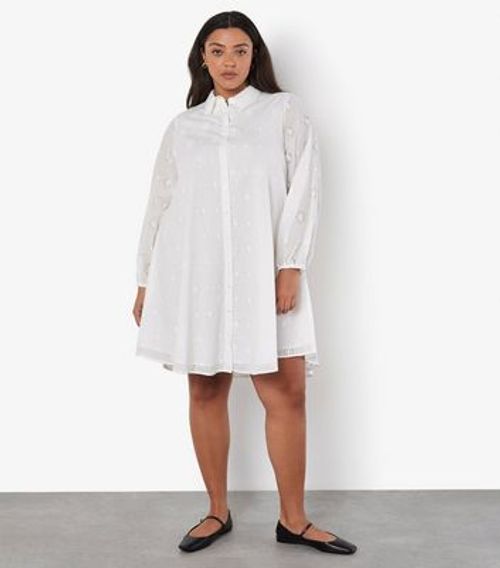 Apricot Curves White Cotton Embroidered Mini Shirt Dress New Look