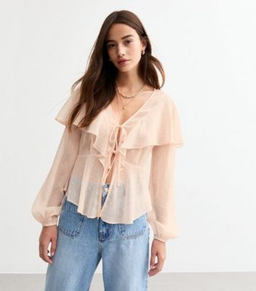 Pale Pink Chiffon Ruffle Trim...