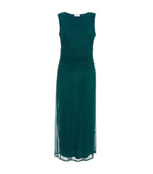 QUIZ Green Ruched Mesh Midi Dress New Look