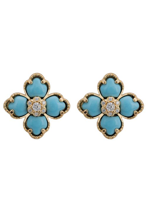 Flower Clover Turquoise Stud...