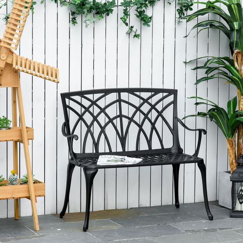 2-Seater Cast Aluminium Garden Bench Decorative Patio Loveseat Ergonomic Armrest