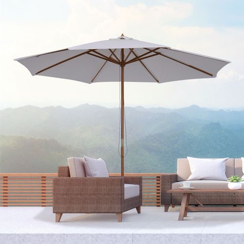 3m Fir Wooden Garden Parasol Sun Shade Outdoor Umbrella Canopy