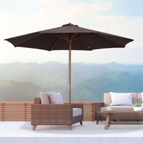 Outsunny 3m Fir Wooden Garden Parasol Sun Shade Outdoor Umbrella Canopy