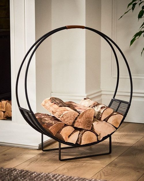 Traditional Style Black Rounded Iron Log Storage Firewood Log Holder H65.5 x W23cm