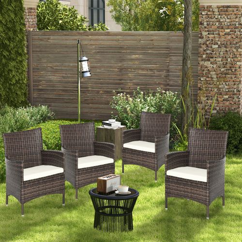 Outsunny 4PC Outdoor Rattan Armchair Wicker Dining Chair Set for Garden