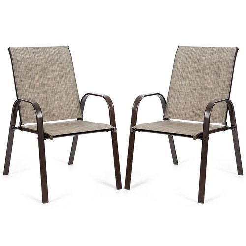 Set of 2 Patio Chairs Portable High Back Garden Camping Dining Chairs with Armrest