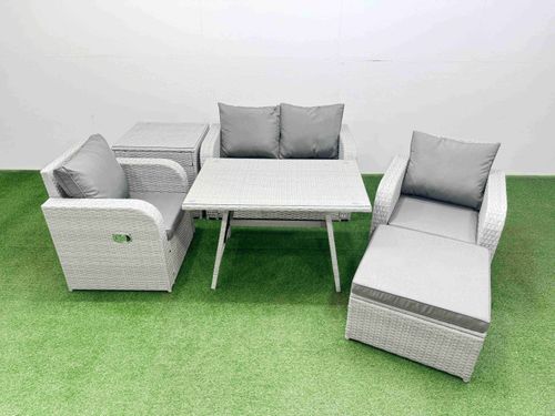 Light Grey PE Wicker Rattan Garden Furniture Set Chair Love Sofa