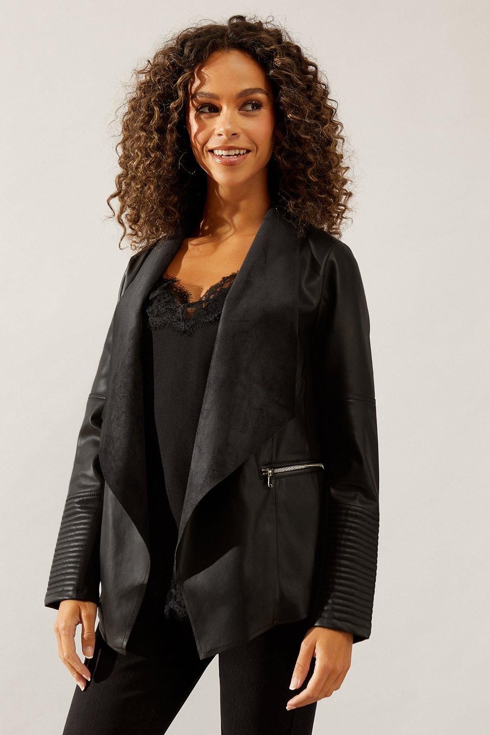 Grey leather waterfall jacket deals