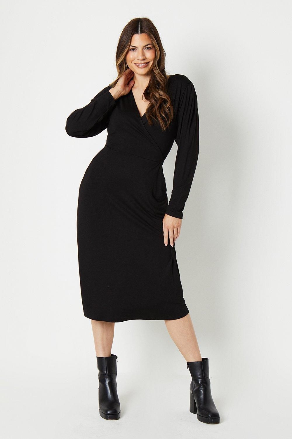 Long sleeve jersey wrap dress hot sale