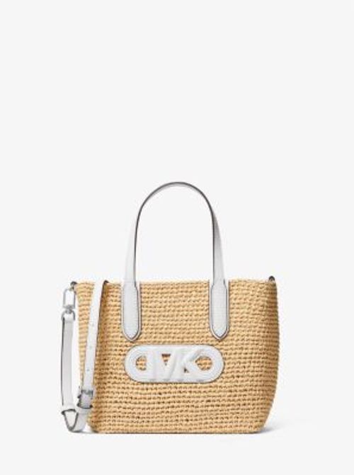 MK Eliza Extra-Small Empire Logo Straw Tote Bag - Natural - Michael Kors