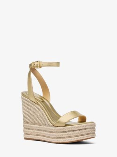 MK Leighton Metallic Leather Wedge Sandal - Gold - Michael Kors