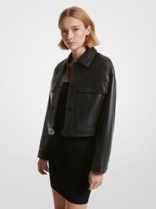 MK Leather Cropped Jacket - Black - Michael Kors