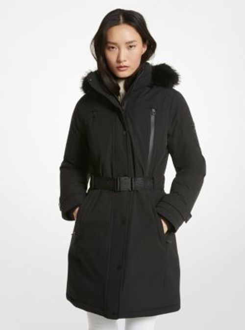 MK Faux Fur Trim Belted Parka...