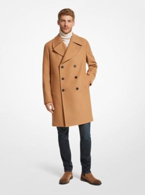 MK Wool Blend Double-Breasted Coat - Brown - Michael Kors