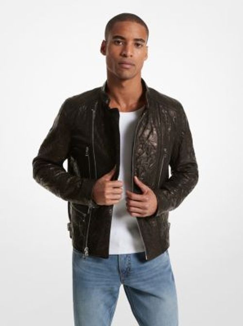 MK Crinkled Leather Biker...