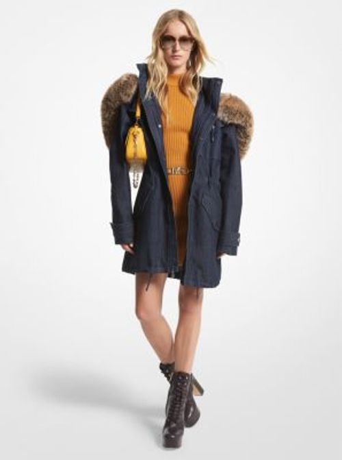 MK Faux Fur Trim Denim Anorak...