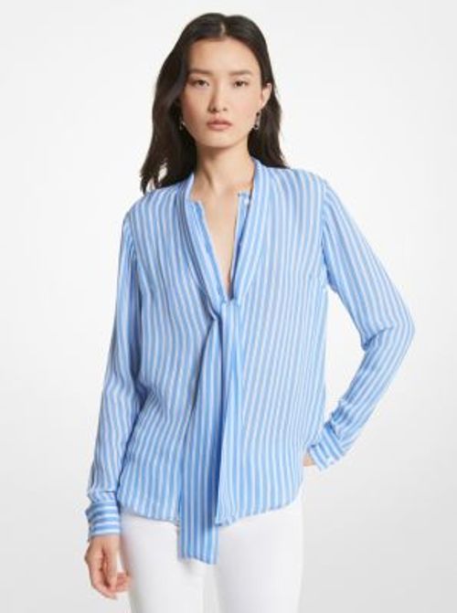 MK Striped Georgette Tie-Neck...