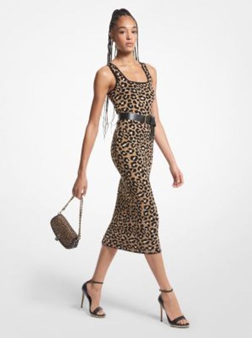 MK Leopard Jacquard Midi Dress - Brown - Michael Kors