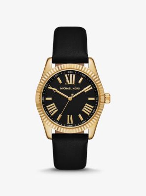 MK Lexington Gold-Tone and Leather Watch - Black - Michael Kors