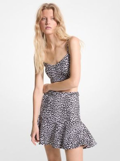 MK Leopard Print Stretch Crepe Skirt - Black - Michael Kors