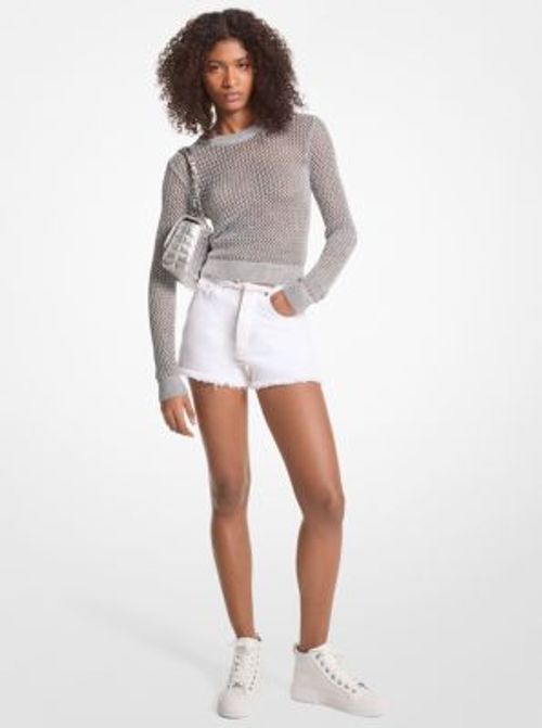 MK Frayed Denim Shorts - White - Michael Kors